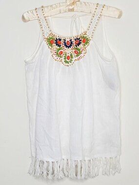 Eci New York White Top with Colorful Beads (New with Tag)